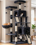 Gitelsnour Cat Tree for Indoor Cats, 71'' (180cm) Multi-Level Cat Tower for Large Adult, Sturdy Cat Tree House with 2 Scratching Boards 7 Posts, 2 Plush Perches/Condos, Hammock, Smoky Gray GCT032G