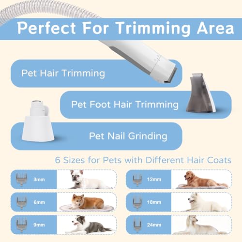 8VR Dog Grooming Kit, Pet Grooming Vacuum with Pet Clipper Nail Grinder, Dog Hair Vacuum with 6 Pet Grooming Tools for Dogs Cats Shedding Grooming