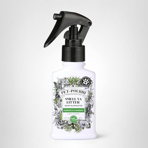 Pet-Pourri Smell Ya Litter Cat Litter Deodorizer Spray, Purrfectly Bamboo 3.4 Fl Oz, Up to 170 Uses, Pet Odor Remover with Essential Oils for Air, Carpet, Urine, Vet Recommended, Bergamot Bamboo Scent