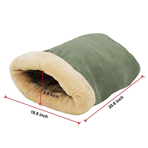 GOOPAWS 4 in 1 Self Warming Burrow Cat Bed, Pet Hideway Sleeping Cuddle Cave (Sage Green)
