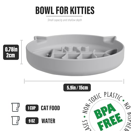 Slowpaw Silicone Cat Slow Feeder Bowl with Suction Cups - Interactive Puzzle Toy to Reduce Overeating in Kitty(Gray, 1 Cup)