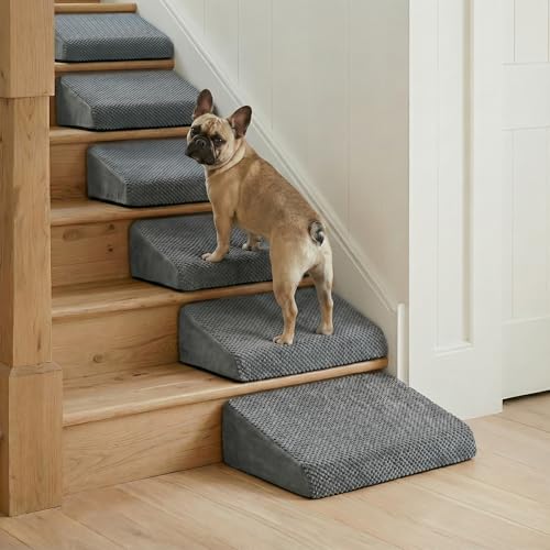 6-Pack Dog Ramp for Stairs, 40D High-Density Foam Pet Steps with Gentle 20°Slope for Staircase Stairs, Non-Slip Puppy Ramp for Small, Senior & Injured Dogs