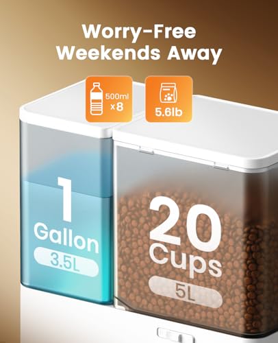 oneisall Automatic Cat Feeder and Water Dispenser, Cat Food Dispenser 36Cups/8.5L, 2-in-1 Large Capacity 5L Cat Feeder and 3.5L Gravity Water Dispenser for Pets, Timed Cat Feeder for Dry Food