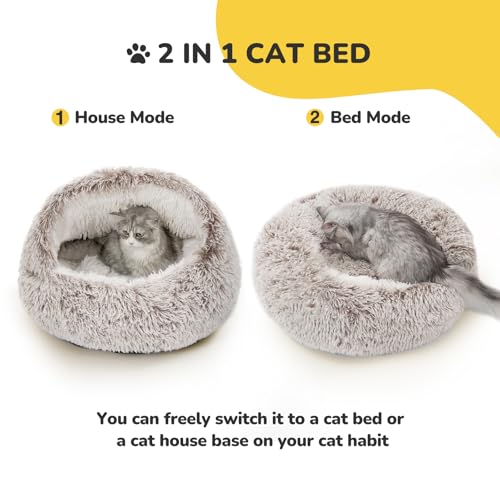 CATISM Plush Hooded Cat Bed, Calming Nest, Self-Warming Cave, Cozy Pod for Indoor Cats or Small Dogs, Removable Washable Cove With Non-Slip Bottom