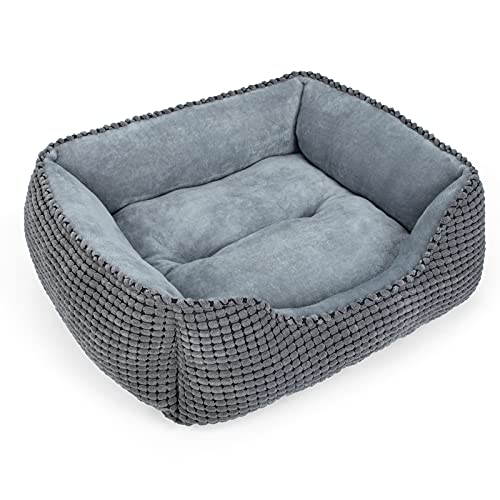 MIXJOY Dog Bed for Large Medium Small Dogs, Rectangle Washable Sleeping Puppy Bed, Soft Calming Cat Beds for Indoor Cats, Orthopedic Pet Sofa Bed, Anti-Slip Bottom with Multiple Size (20'', Grey)