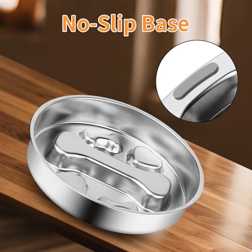 Novery Slow Feeder Dog Bowl - 2 Cups Stainless Steel Dog Slow Feeder Food Bowl, Metal Non-Slip Lick Plate,Puppy or Cat Food Holder,Pet Supplies,Puzzle Maze Dish for Medium Sized Breeds