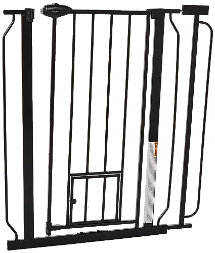 Carlson 36" Extra Tall Walk Through Dog Gate for Doorways & Bottom of Stairs, Metal Pet Gate with Small Pet Door, Expands 29.5”–36.5”, Black