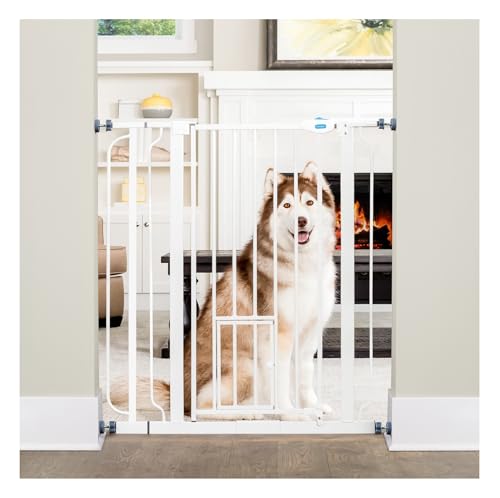 Carlson 36" Extra Tall Walk Through Dog Gate for Doorways & Bottom of Stairs, Metal Pet Gate with Small Pet Door, Expands 29.5”–36.5”, White