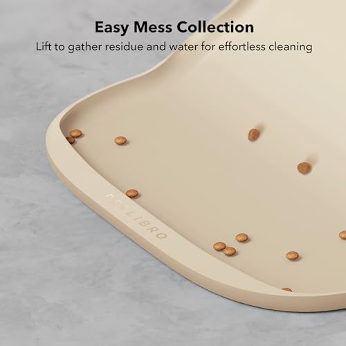 PETLIBRO Cat Food Mat, Silicone Dog Food Mat for Feeder & Fountain, Waterproof Pet Bowl Mat with Raised Edge Spill Protection, Non-Slip Feeding Mat for Cats & Dogs, 22'' x 16.5'', Ivory
