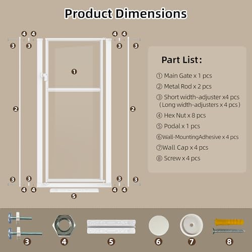 56" High Extra Tall Cat Gate, 29.5-33.46" Wide Clear Acrylic Baby Gate for Doorways Stairs, No Drilling Pet Safety Gate Indoor, Metal Frame Transparent Door for Cats- White