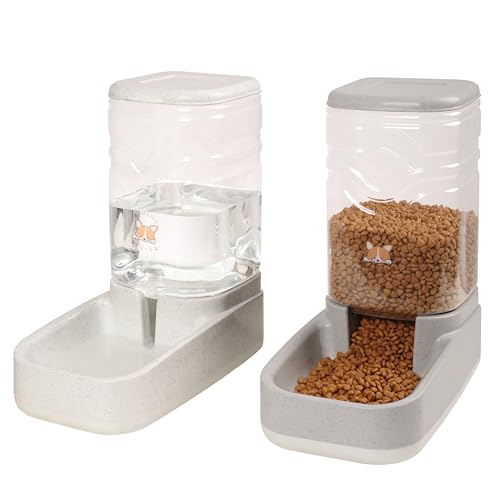 Elevon Automatic Cat Feeder, Gravity Food and Water Dispenser Bowl Set for Small Medium Dogs Animals, Pet Feeder Dispenser Storage Food, 3.8L Large Capacity, White & Gray