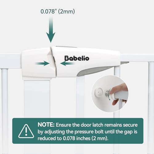 Babelio Baby Gate with Adjustable Cat Door,29-43" Auto Close Durable Pet Door for Stairs,Doorways and House,Pressure Mounted,Easy Install,Effortless Walk Thru,White