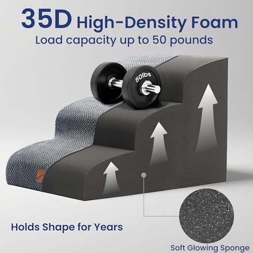 GoGoBunny Ramp Dog Stairs for Couch Sofa and Chair 15.7" H, 3-Step Pet Steps for Small Dogs and Cats, Non-Slip Waterproof Fabric Cover, Stable and Balanced Indoor Step, Pets Friendly, Grey