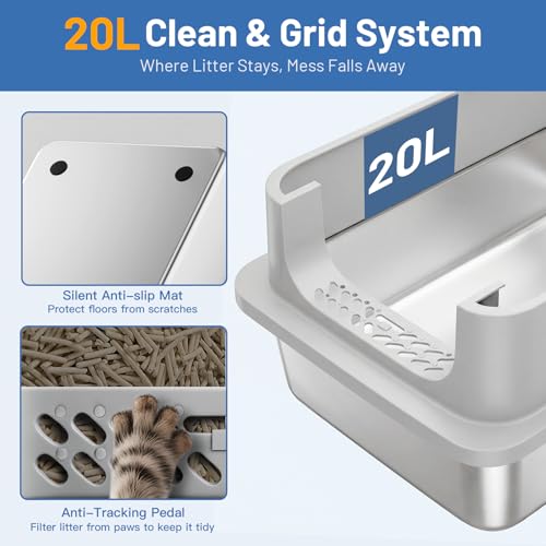Jotesnew 2 Pack XL Stainless Steel Cat Litter Box with Lid and High Sides, 24" L x 16" W x 12" H Extra Large Metal Cat Litter Boxes for Big Cats, Leak-Proof, Non-Stick, Odor-Resistant, Includes Scoop
