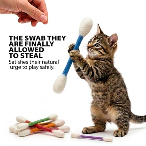 Glaciart One Swabs Cat Toys with Catnip - 6 Pk | Durable for Chew, Cute Cat Toys Interactive Kitty for Boredom, Exercise, & Play | Filled w/Organic Catnip for Anxiety & as Digestive Aid | Gift Idea