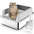Suzzipaws Stainless Steel Litter Box with Lid, 17.3”×13.4”×9" Kitty Litter Box for Kittens & Small Pets, High Sides Metal Cat Litter Box for Leak Proof, Easy to Clean, Non-Stick, Odor Control