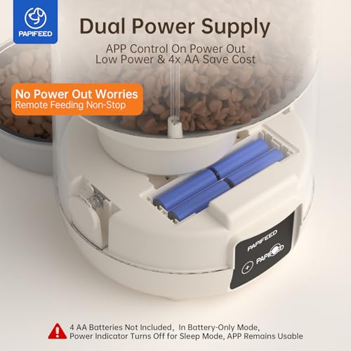 PAPIFEED Automatic Cat Feeder with App, 2.4G WiFi Cat Food Dispenser, 3L Timed Cat Feeders for Dry Food, Slow Feeding Mode, Dual Power Supply Smart Pet Feeder for Cat, Grey