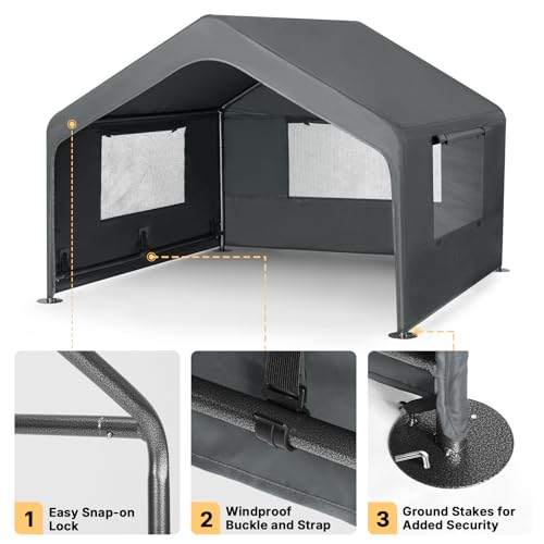 Veehoo Extra Large Dog House Outdoor with Elevated Dog Bed, Outside Dog Tent 4.1' x 4.1' x 3.3', Weatherproof Dog Shade Shelter and Raised Bed Combo for Pets or Stray Animals, Grey