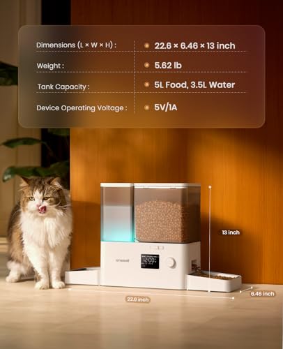 oneisall Automatic Cat Feeder and Water Dispenser, Cat Food Dispenser 36Cups/8.5L, 2-in-1 Large Capacity 5L Cat Feeder and 3.5L Gravity Water Dispenser for Pets, Timed Cat Feeder for Dry Food