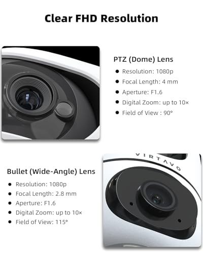 VIRTAVO XD1 Indoor Security WiFi Camera, No Subscription Required, Dual-Lens 360° PTZ Baby Monitor & Pet Cam, Motion Tracking, 2-Way Audio, Night Vision,Optional Cloud/SD Storage, Phone App, Wired