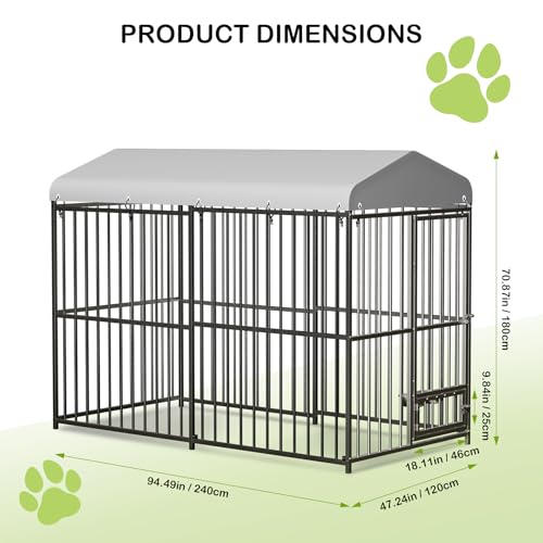 8x4x6FT Large Outdoor Dog Kennel, Heavy Duty Dog Cage with Waterproof Roof & Bowls, Dog Enclosure for Medium & Large Dogs