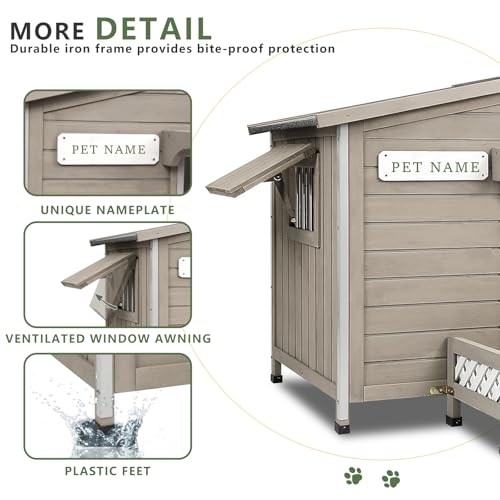 Gowoodhut Weatherproof Dog House Outdoor Wooden Chew-Proof Iron Frame, Removable Floor and Adjustable Window for Small Medium Some Large Dogs(Gray, 40" L x 40" W x 35" H)