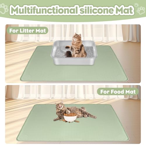 Bartuke Cat Litter Mat, Extra Large 40" x 28" Silicone Mat Litter Trapping Mat for Scatter Control, Soft on Kitty Paws, Easy to Clean (Green)
