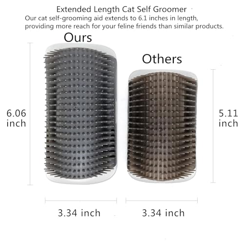 Miwoowim Extended (6.1") 2 Pack Self Grooming Cat Brush - Wall Corner Scratcher with Massage Combs for Long and Short Fur Cats, Kittens (Grey)