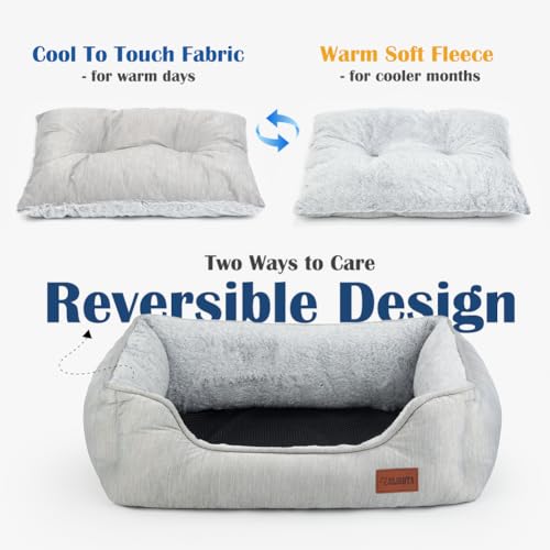 Small Dog Bed for Dogs with Cool to Touch Fabric， Soft Calming Cat Beds for Indoor Cats， Reversible Square Pet Bed for Puppy, Machine Washable Non-Slip Bottom S