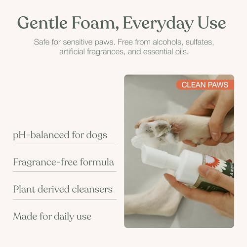 Dandylion Dog Paw Cleaner, Clean Paws, Dog Paw Washer, No Rinse Foam Cleaner for Dogs, Fragrance Free pH Balanced Foaming Washer with Silicone Brush, Pet Cleaning Supplies, 5 fl oz