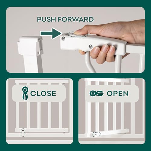 Ostutry 53in Extra Tall Cat Gate for Doorway, 29.5-40.6in Wide Auto Close Pet Gate with Cat Door, Climb Proof Dog Gate No Drilling Pressure Mounted, White
