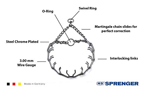 Herm Sprenger Prong Dog Training Collar, 22in x 3.0mm (Neck Size up to 18in) Medium, Ultra-Plus Chrome Plated Steel Pet Pinch Anti Pull Collar for Dogs Made in Germany