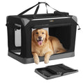 Feandrea Collapsible Dog Crate, Portable Oxford Fabric Pet Travel Crate with 4 Mesh Doors, Handles, Pocket, 36 Inches, for Large Dogs, Ink Black and Dove Gray UPDC029BH01