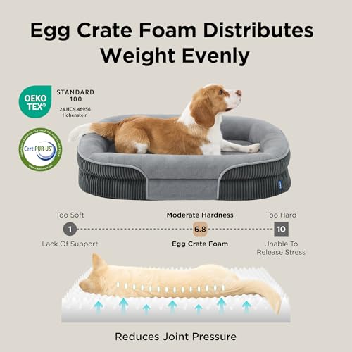 Bedsure Orthopedic Dog Beds Large Sized Dog - 360° Oval Bolster Large Dogs Bed for Senior Dogs with Waterproof Washable Cover, Big Comfort Pet Sofa Couch with Ultra-Soft Fleece, Grey, 35"