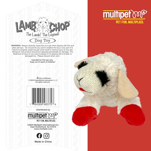 Multipet Lamb Chop Dog Plush Toy - Squeaky Toy for Small & Medium Dogs - Extra Soft Plush - Stuffed Animal for Cuddling & Playing (10", Cream, 5 Squeakers)