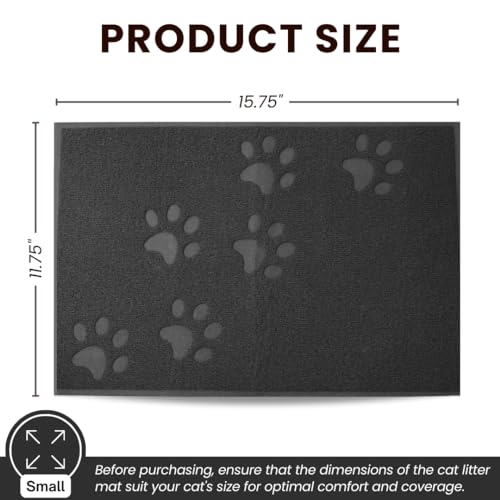 Andalus Small Cat Litter Mat, Pack of 1 - Waterproof, Non-Slip & Easy to Clean Cat Litter Box Mat for Extra Efficient Pet Litter-Trapping, Grey (15.75” X 11.75”)