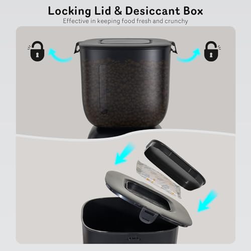 Automatic Cat Feeder and Water Dispenser FW1, Wire or Battery Cat Food Dispenser Timer Pet Feeder - Locking Lid, Desiccant Bag, Programmable Portion Control, 4 Daily Meals, 10s Voice Recorder