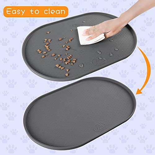 Yacee 100% Waterproof 0.5" Raised Edge BPA Free Silicone Dog Food Mat, Pet Cat Feeding Mats Contain Spills Protects Floors, Placemats for Cats and Dogs Water Bowl Dishwasher. (Small, Gray)