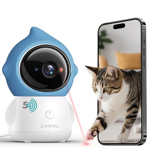 ZUMIMALL Pet Camera Indoor, 5G/2.4G WiFi Camera for Dog/Cat with Play Toy, 2K Pet Security Cameras with Phone App, 2-Way Talk, Auto Tracking, Pet/PIR/AI Detection, Privacy Protect, Alexa/ONVIF/Cloud