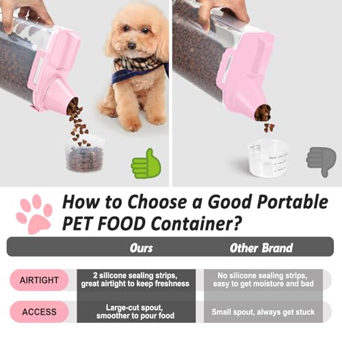 ODOMU Dog Cat Food Storage Container, Pet Food Container Airtight with Large Spout & Cup, BPA-Free Plastic Food Dispenser for Pet Food, Bird Seed, Rice, Flour - Pink 2.5-5lb (1 pack)