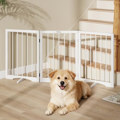 Cideny Free Standing Dog Gate Indoor, Foldable Dog Gate for Doorways Stairs Hallways, 3-Panel Freestanding Pet Gate with Support Feet for Stability, Folding Puppy Gate Easy to Move, Doggy Gate 54"x24"