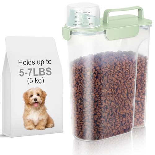 LEAWALK 5-7Lbs Dog Cat Food Storage Container with Upgraded Large Nozzle BPA-free, 4 Snap Seals Plastic Pet Food Storage Containers with Handles are Easy to Clean and Carry