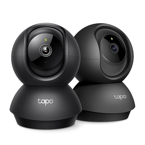 Tapo 2K Indoor Pan/Tilt Wired Security Camera - Works as a Baby Monitor & Pet Camera, Motion Detection, 2-Way Audio, Siren, Night Vision, No-Subscription Local Storage or Optional Cloud, C211 (2-Pack)