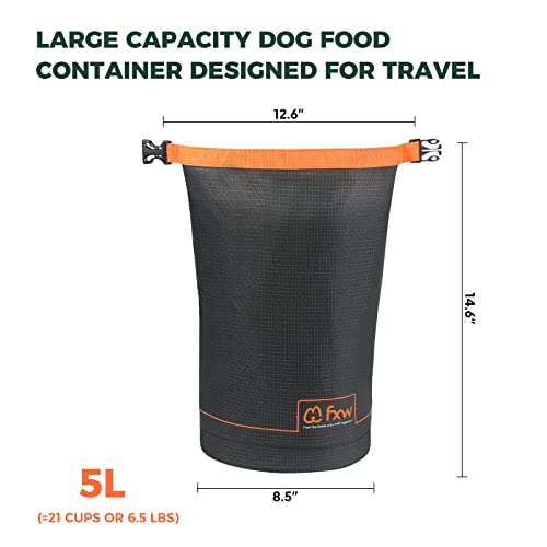 FXW Dog Food Travel Bag，Large Capacity for Travel Kibble Storage Perfect for RV Road Trips, Camping, Longterm Dog Boarding Gear Accessories Gray, 21 Cups