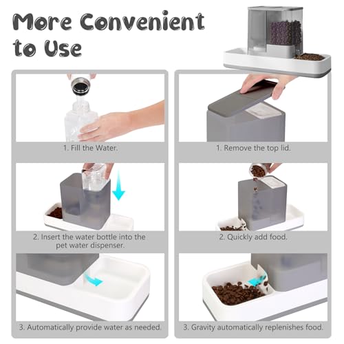 GearRoot Automatic Cat Feeder and Water Dispenser, 2 in 1 Gravity Pet Food Feeder and Water Dispenser Detachable Cat Food Dispenser for Small Dogs and Cats, Gray