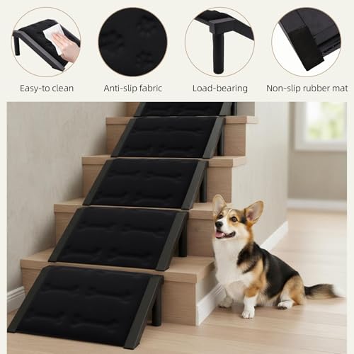 Dog Ramp for Stairs, Heavy Duty Metal Frame Non-Slip Pet Ramp with Sponge Padding Surface, 200 lbs Capacity, Safe Climbing for Small, Senior & Short-Legged Dogs (Bone-2 Pack)