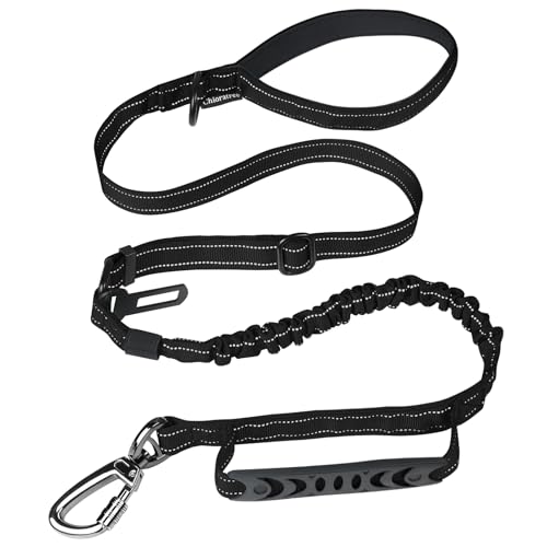 Chioratree Heavy Duty Dog Leash for Medium Large Dogs,4-6FT Shock Absorbing Bungee Tactical Dog Leash with Control Padded Handle and Car Seatbelt, Reflective Lead for Walking Training,Black