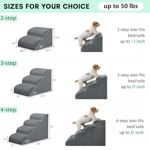 Mesa Lemon Dog Stairs & Steps for High Beds, 2 Steps High Density Foam Waterproof Dog Ramp for Small Dogs and Cats, Pet Stairs with Removable Washable Cover for Bed, Couch, Sofa and Car (H: 11.8")