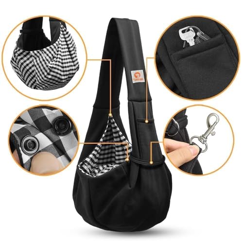 Tomkas Small Dog Sling Carrier - Classic Pocket & Classic Strap - Wrap Carrier - for 3-10 lbs Pets(Black)