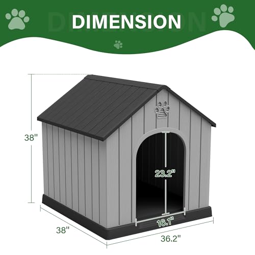 Bifanuo Large Dog House for Outdoor & Indoor, Waterproof Puppy Shelter with Air Vents & Elevated Floor, Easy Assemble Sturdy Dog Kennel for Large Dogs (Black, 36.2''L×38''W×38''H)